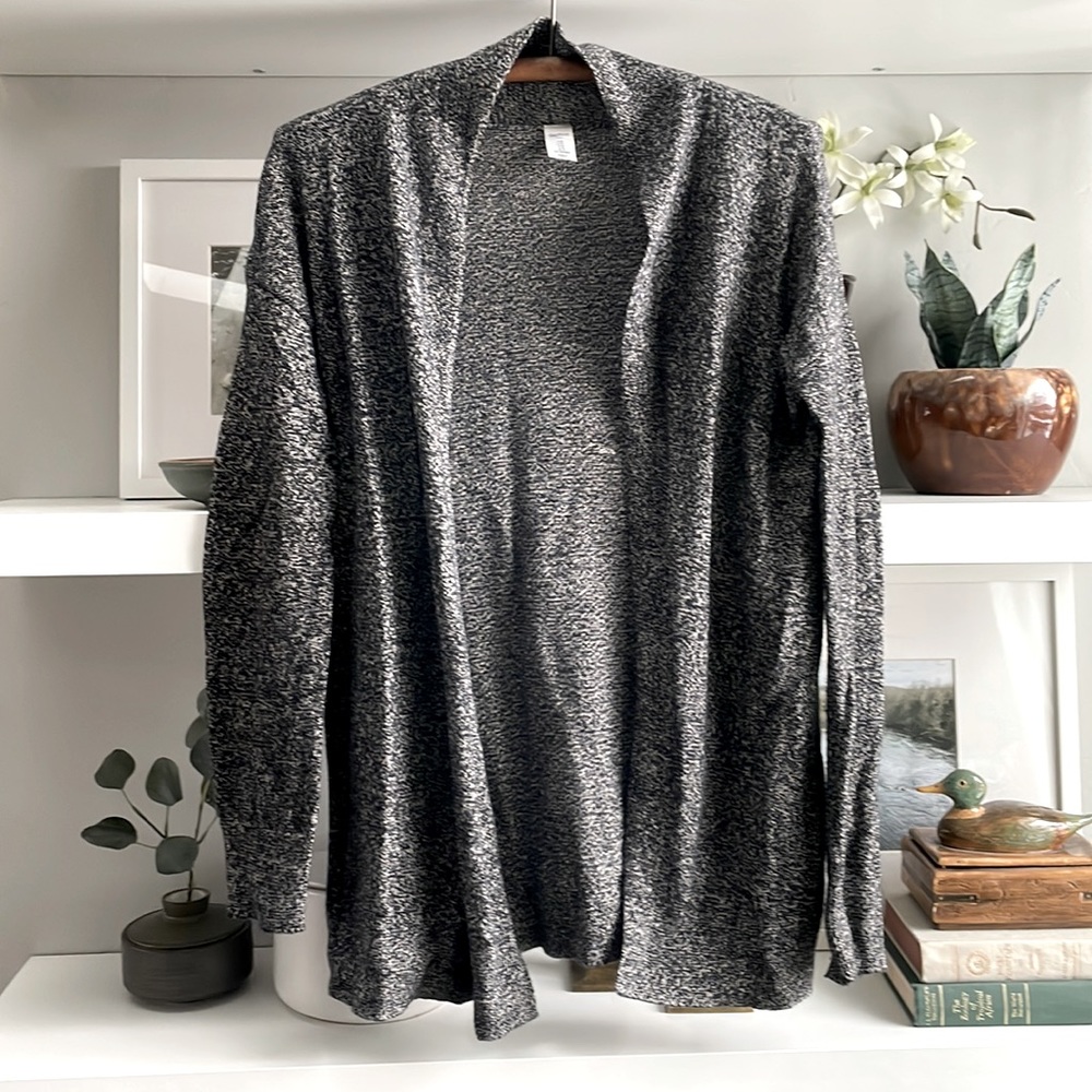 GAP Black and White Heathered Open Shawl Collar Lightweight Cardigan Size Small